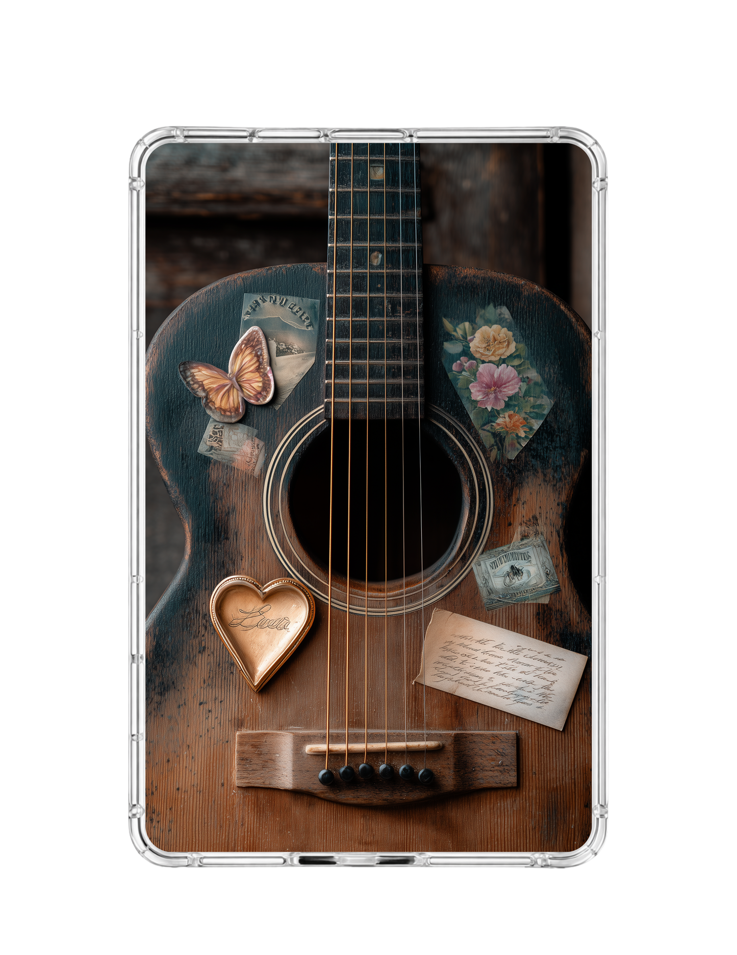 Vintage acoustic guitar collage Kindle insert aesthetic decor