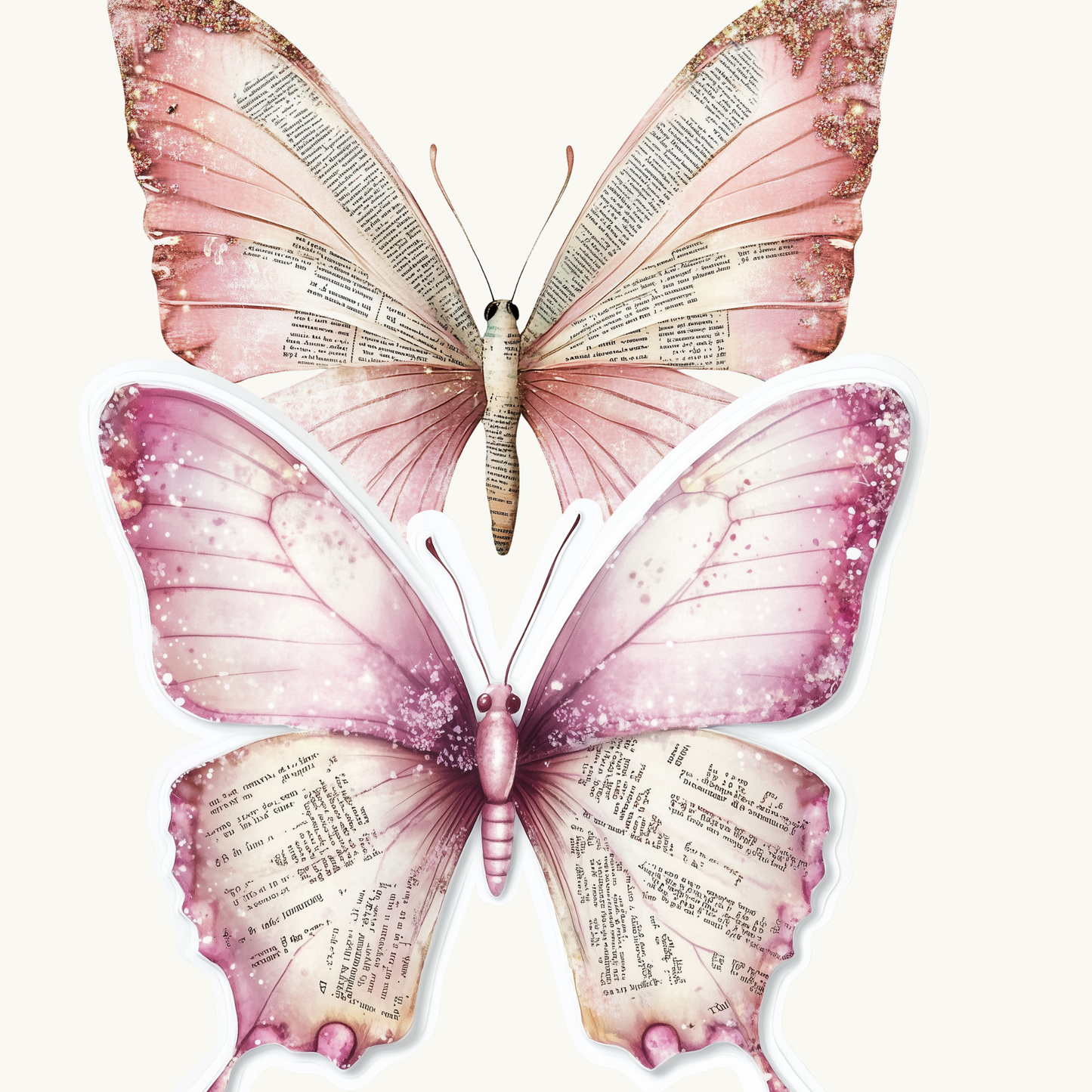 Pink Butterfly Vintage Text Sticker | Bookish Aesthetic Vinyl Decal