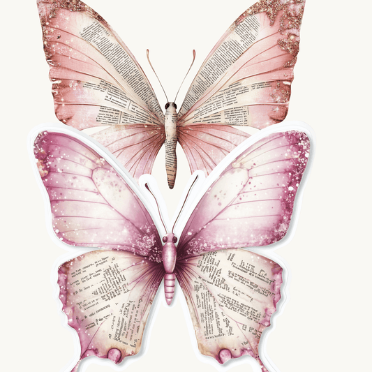 Pink Butterfly Vintage Text Sticker | Bookish Aesthetic Vinyl Decal by The Sticker Era