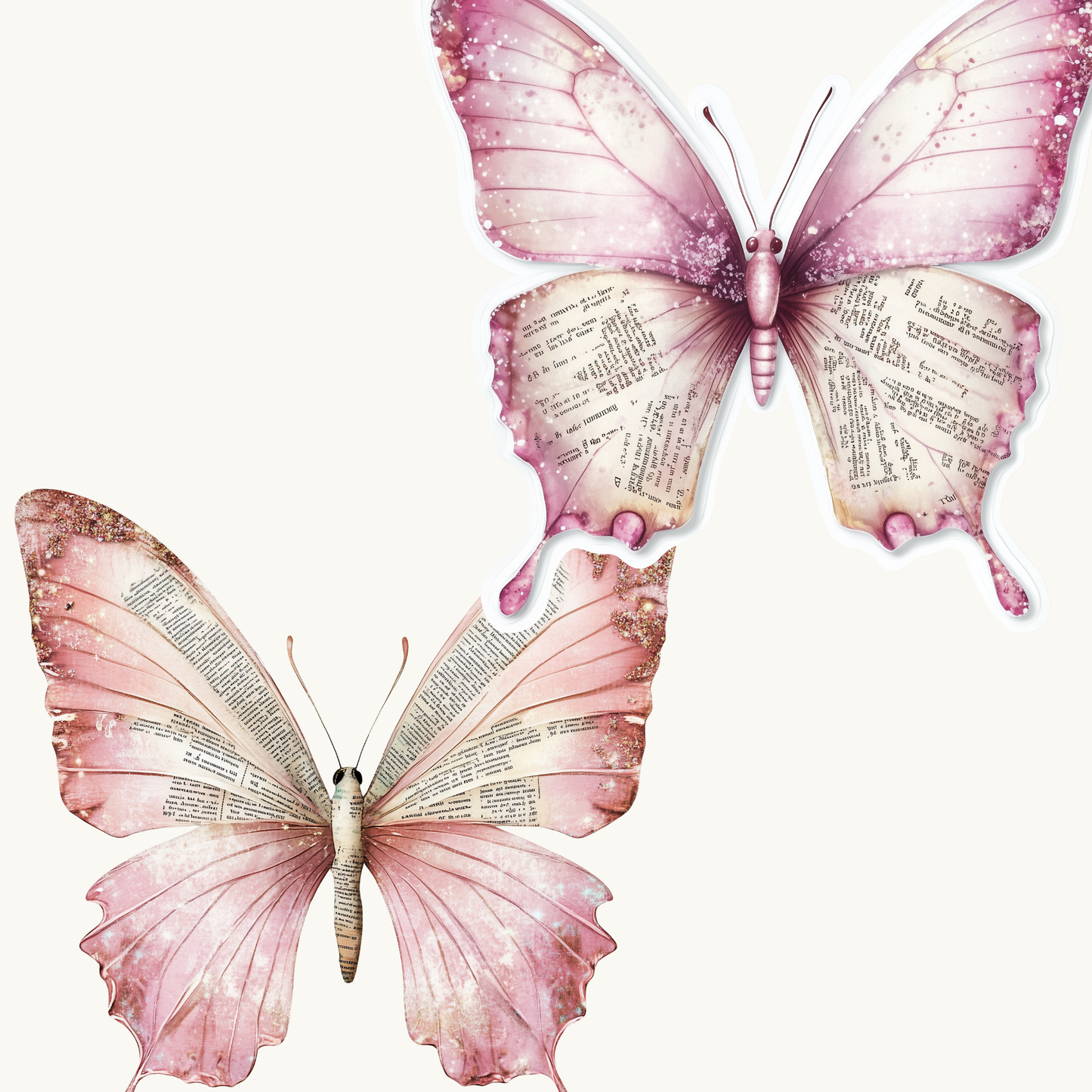 Pink Butterfly Vintage Text Sticker | Bookish Aesthetic Vinyl Decal