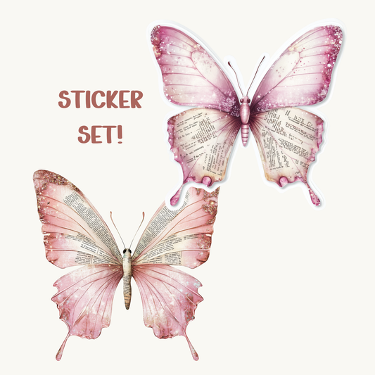Pink Butterfly Vintage Text Sticker | Bookish Aesthetic Vinyl Decal