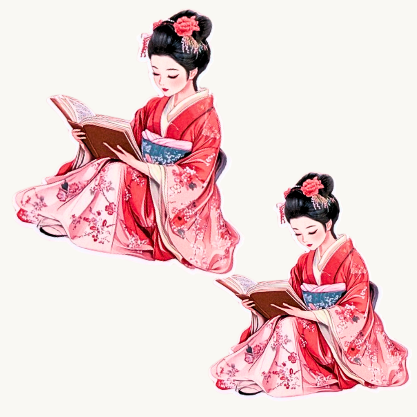 Reading Woman in Kimono Sticker | Floral Bookish Vinyl Decal