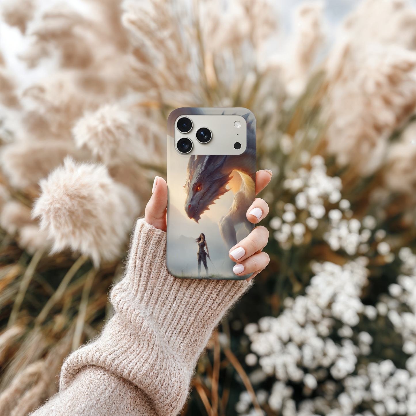 Guardian Dragon Phone Insert | Warrior Fantasy Art for Clear iPhone Cases