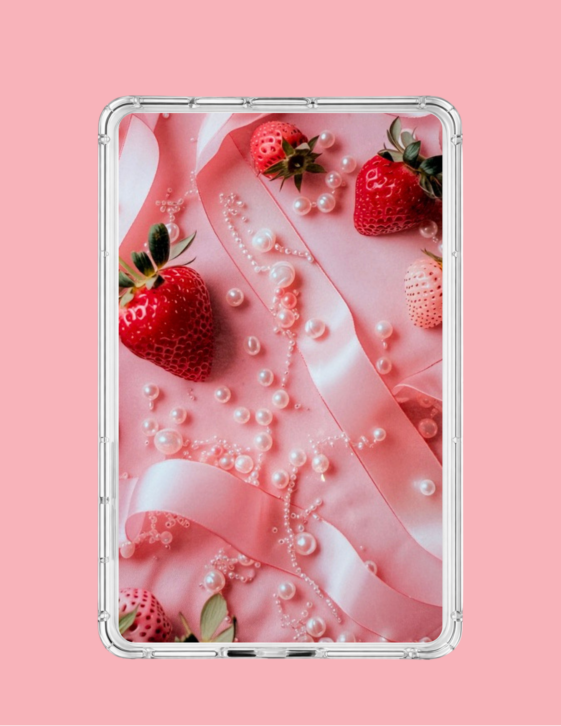 Coquette strawberry Kindle insert pink pearl aesthetic clear case decor