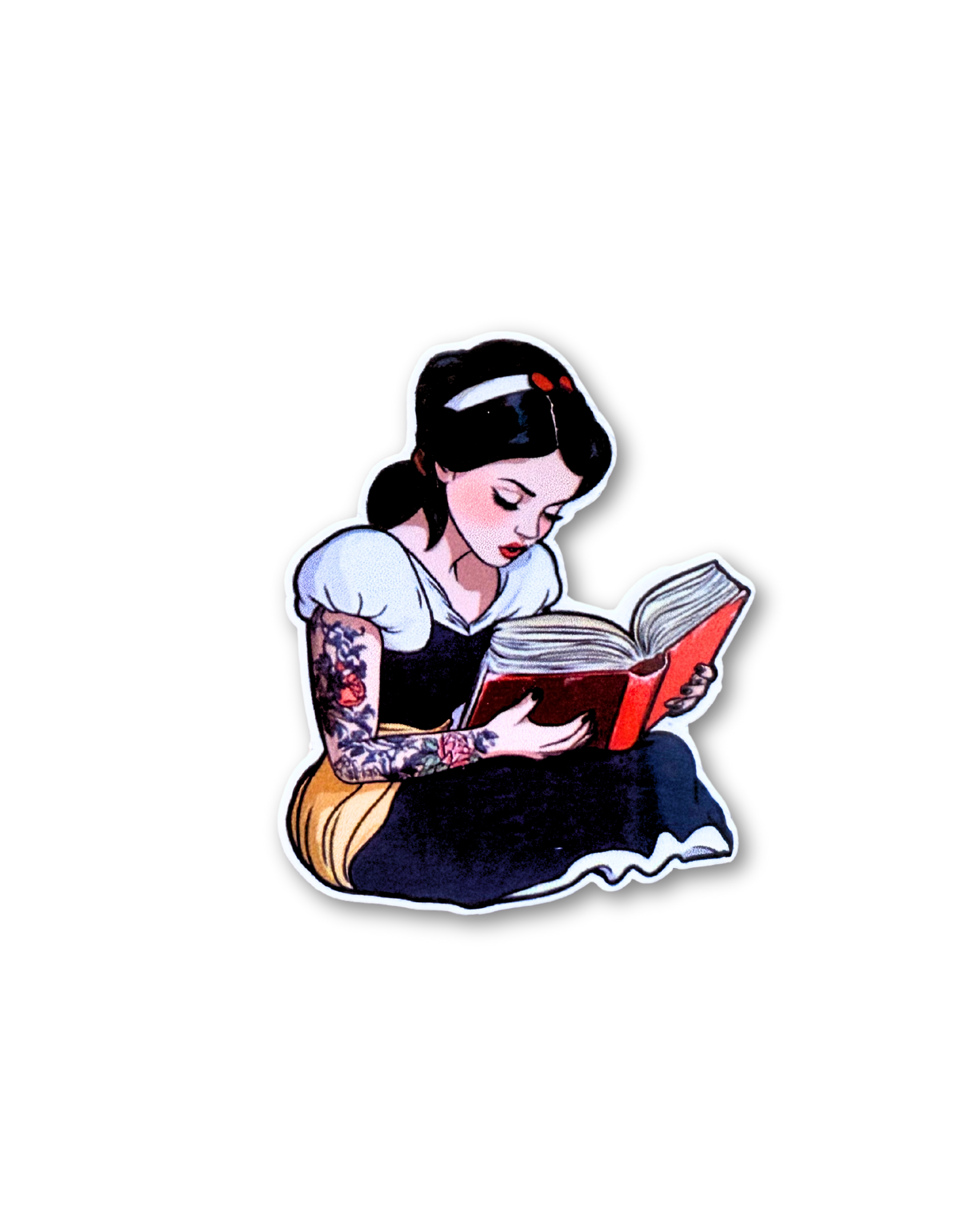 attooed Snow White reading sticker fantasy bookish vinyl decal by The Sticker Era