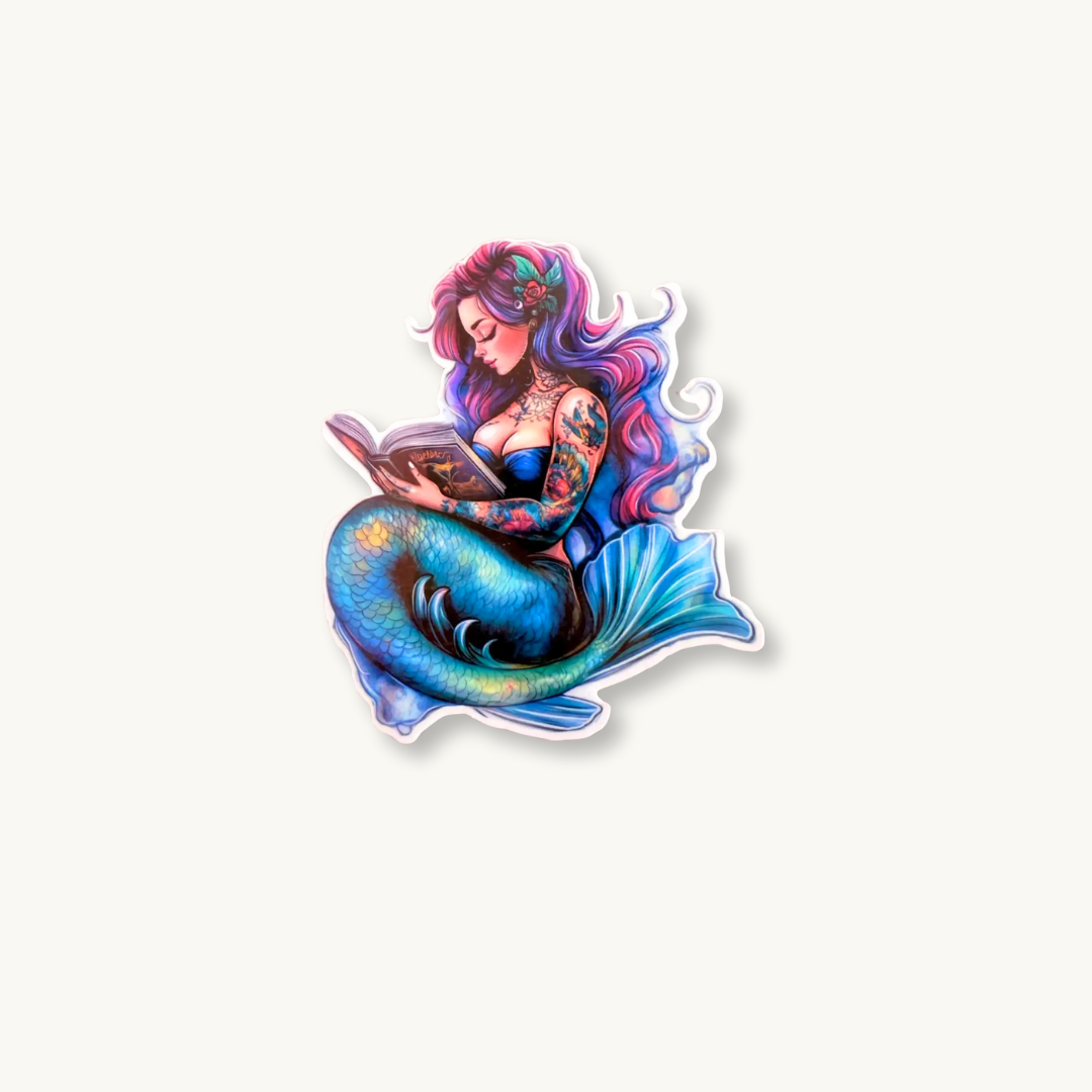 Curvy Mermaid Reading Sticker | Plus-Size Pastel Fantasy Vinyl Decal