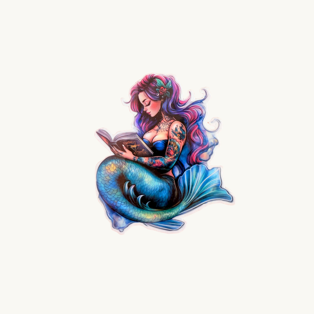 Curvy Mermaid Reading Sticker | Plus-Size Pastel Fantasy Vinyl Decal