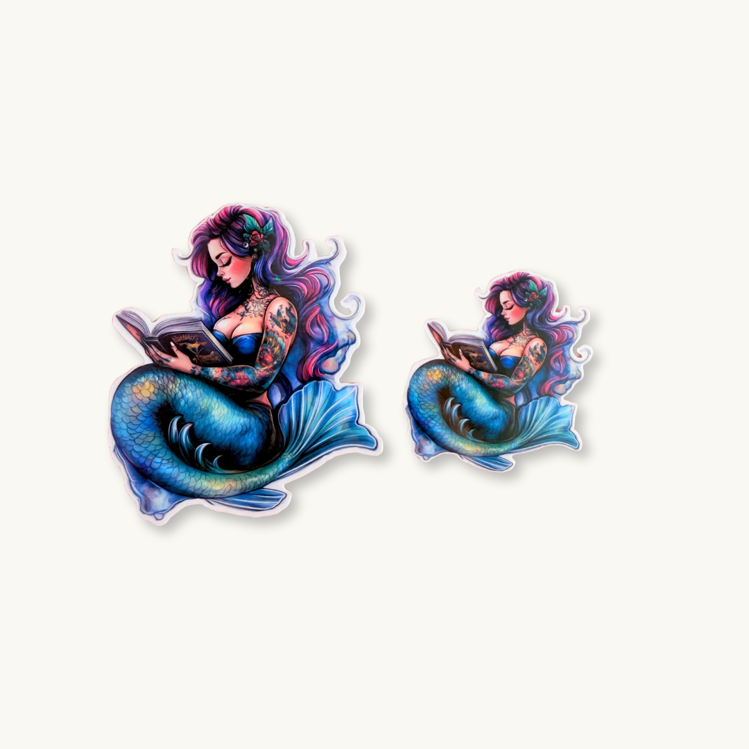 Curvy Mermaid Reading Sticker | Plus-Size Pastel Fantasy Vinyl Decal
