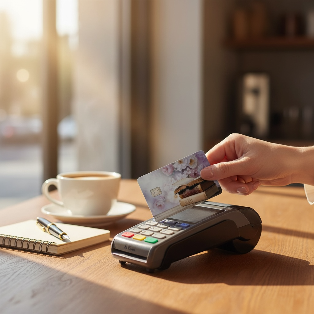 Realistic illustration of a tall stack of antique books printed on vinyl card skin
