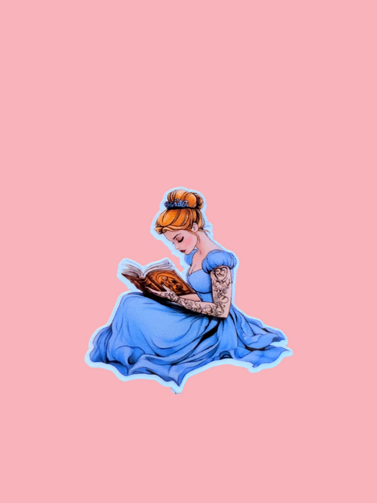 Tattooed Cinderella Reading vinyl sticker-waterproof character sticker-Disney vibe decal - The Sticker Era