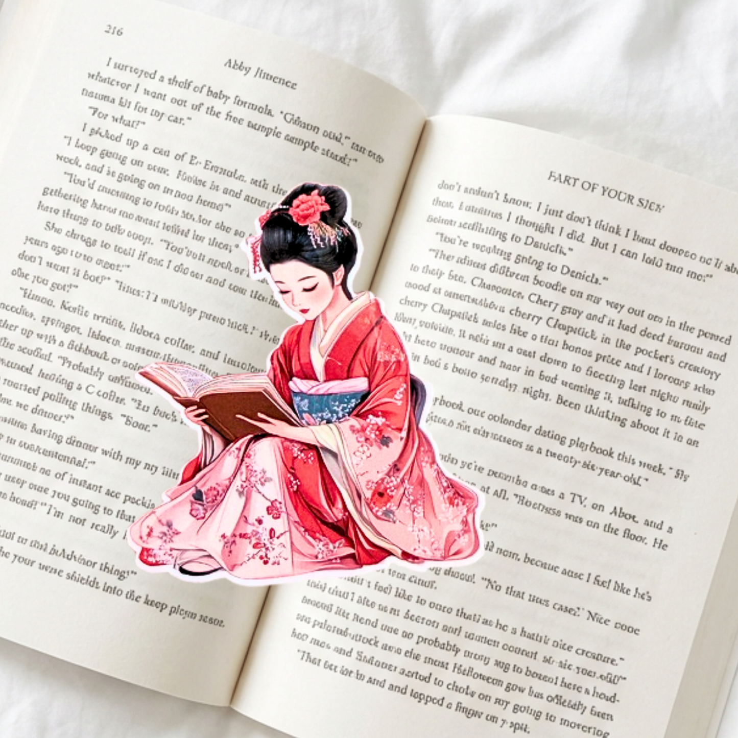 Reading Woman in Kimono Sticker | Floral Bookish Vinyl Decal