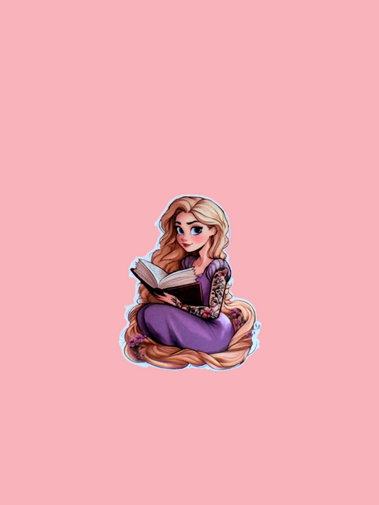 Tattooed rapunzel character Reading vinyl sticker-waterproof character sticker-Disney vibe decal - The Sticker Era