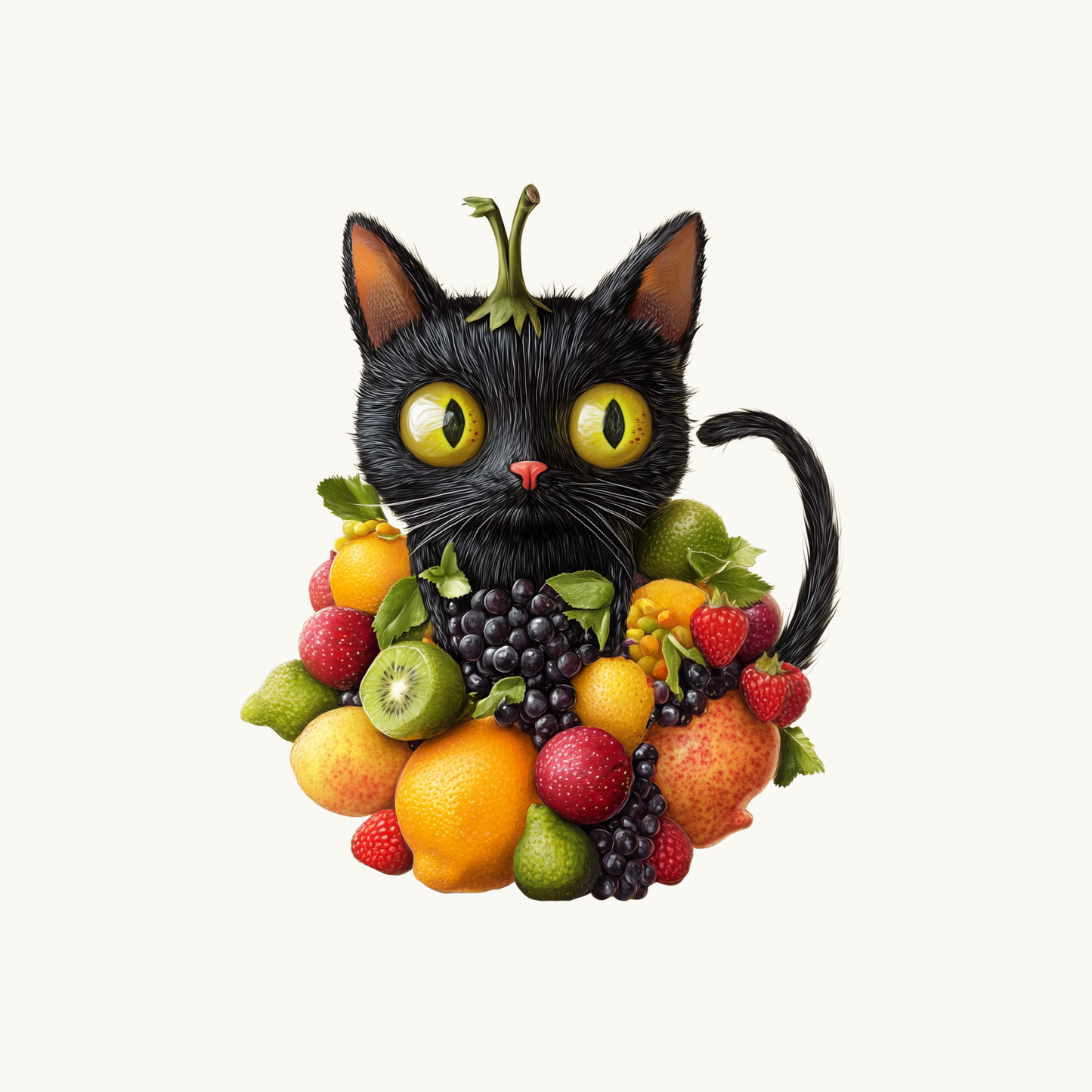 Fruit Cat Sticker | Cute Black Cat with Fruit Aesthetic Vinyl Decal
