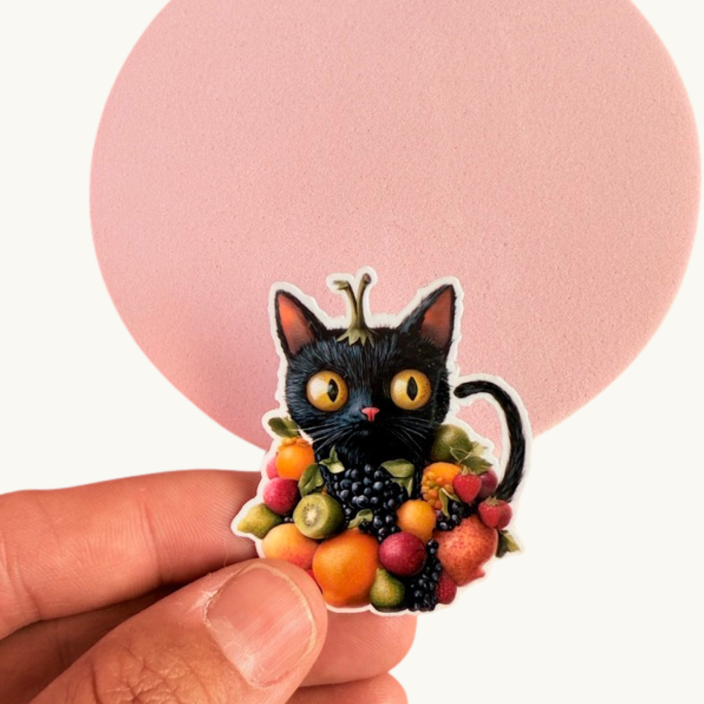 Fruit Cat Sticker | Cute Black Cat with Fruit Aesthetic Vinyl Decal