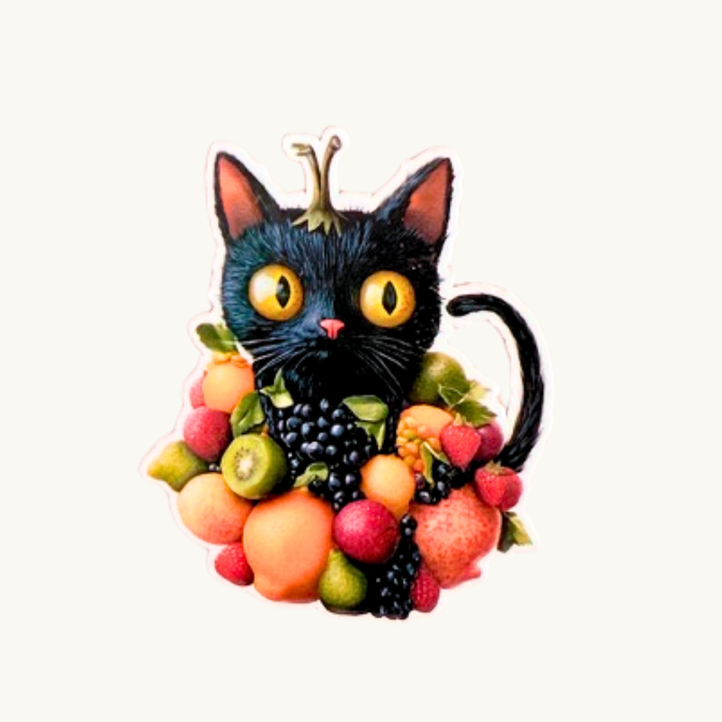 Fruit Cat Sticker | Cute Black Cat with Fruit Aesthetic Vinyl Decal