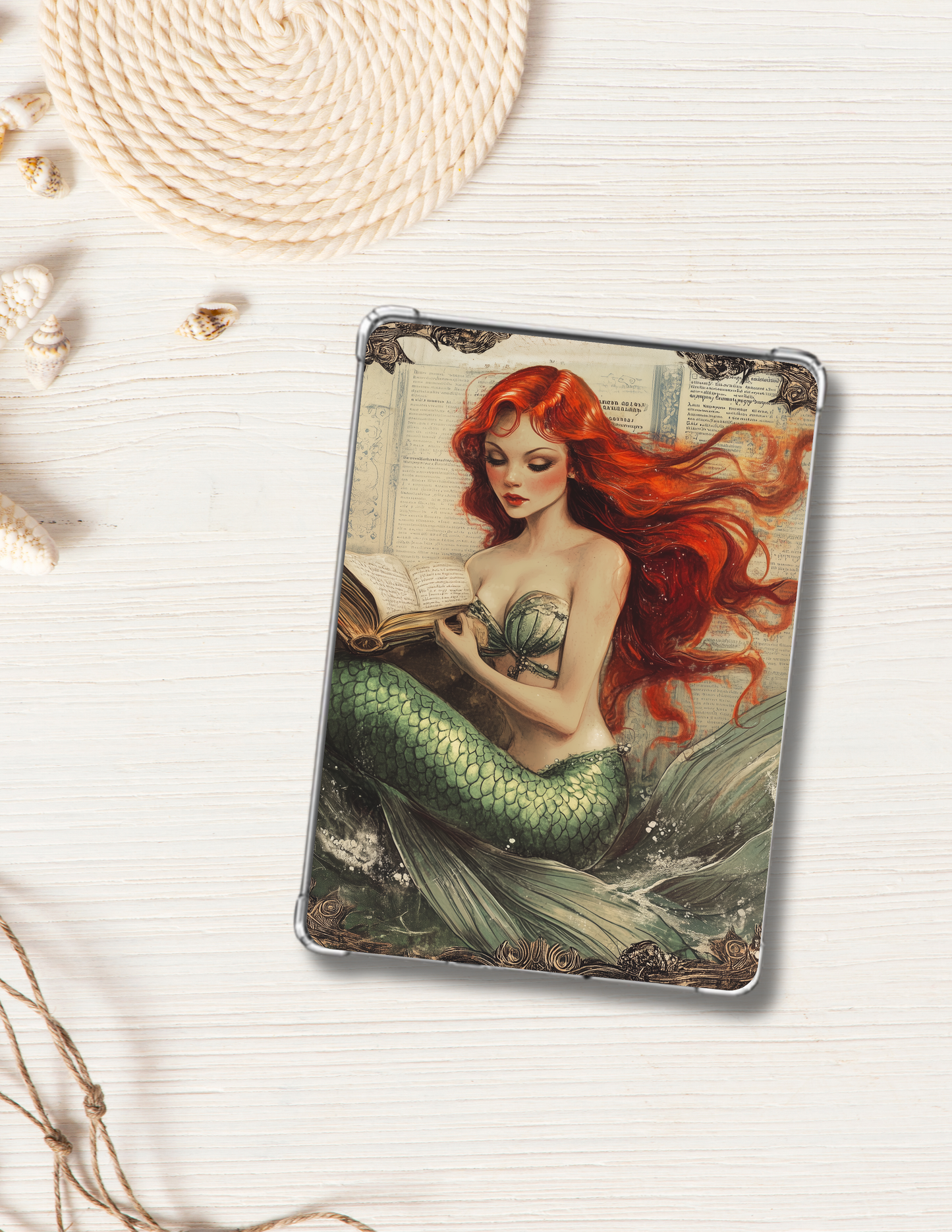 Kindle Paperwhite Insert | Redhead Mermaid Reading E-Reader Skin | Fantasy Bookish Ocean Aesthetic Decor | Literary Reader Gift | 4.9 x 6.9 inch - The Sticker Era