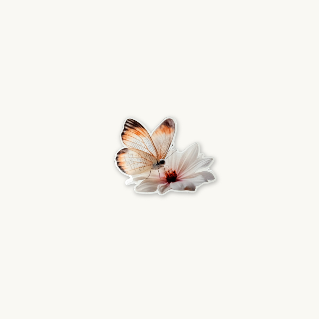 Literary Butterfly on Flower Sticker | Book Page Wings Cottagecore Decal