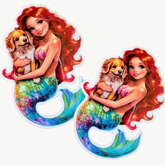 Mermaid & Dog Sticker | Cute Fantasy Pet Mom Vinyl Decal