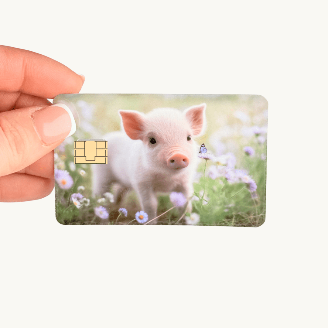 Cute Baby Piglet Wildflower Card Skin by The Sticker Era