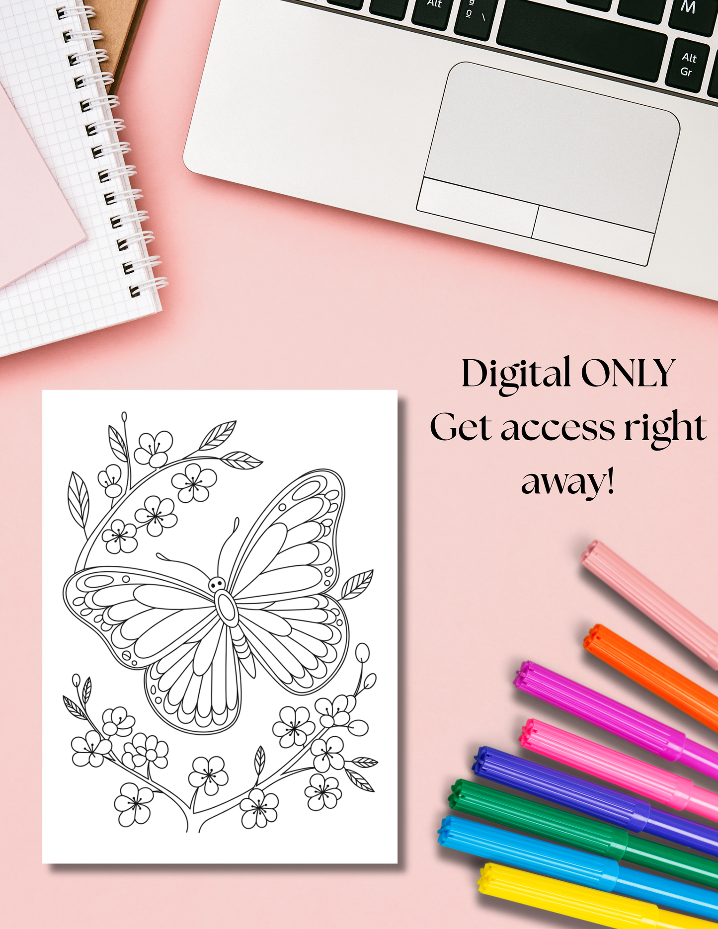 Butterfly Digital Coloring Book | 60-Page Printable Coloring Pages | Adult Nature Inspired Stress Relief Art | Instant Download 8.5x11 Inch Activity - The Sticker Era