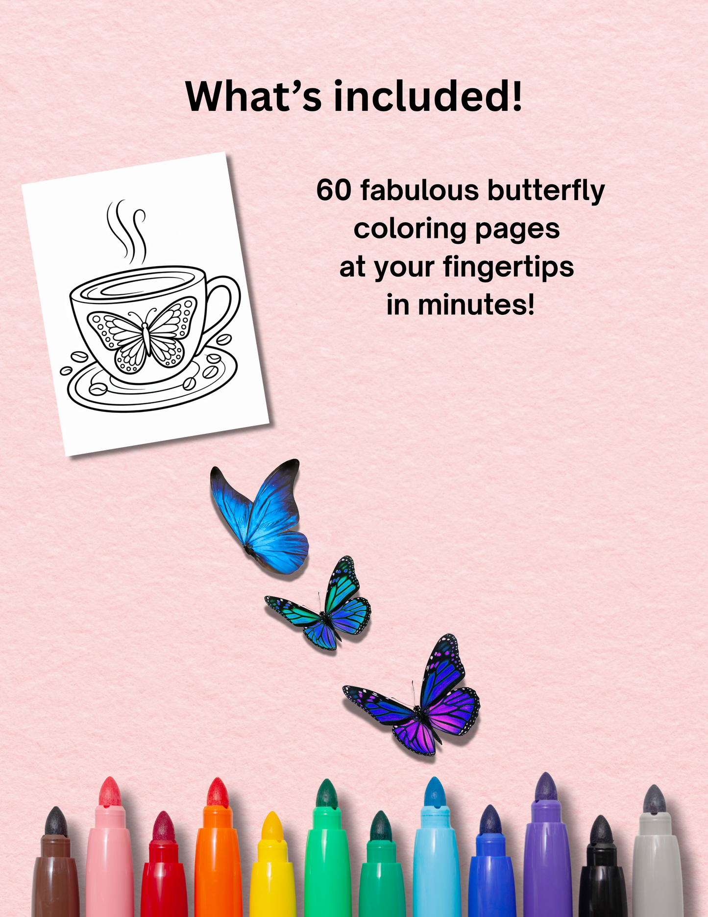 Butterfly Digital Coloring Book | 60-Page Printable Coloring Pages | Adult Nature Inspired Stress Relief Art | Instant Download 8.5x11 Inch Activity - The Sticker Era