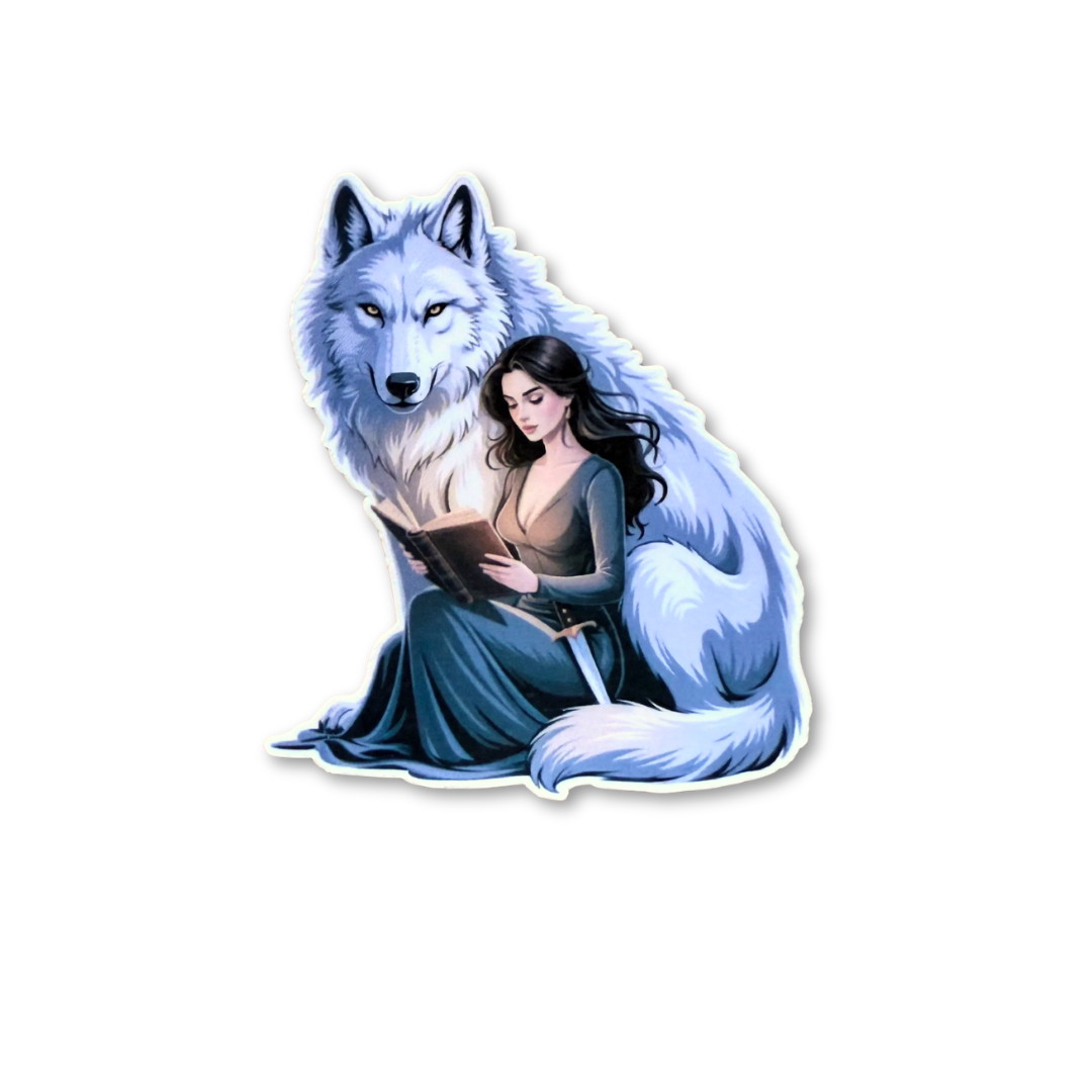Girl with Wolf Reading Sticker