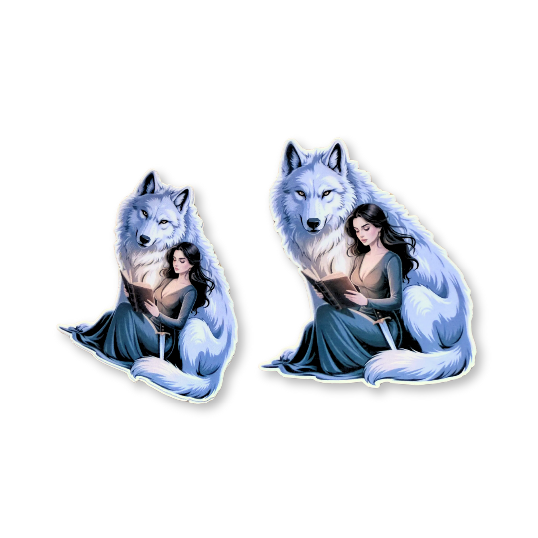 Girl with Wolf Reading Sticker