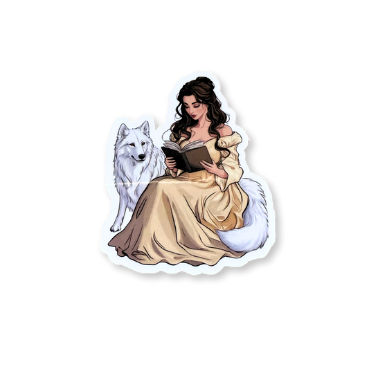 Belle Reading with White Wolf Sticker