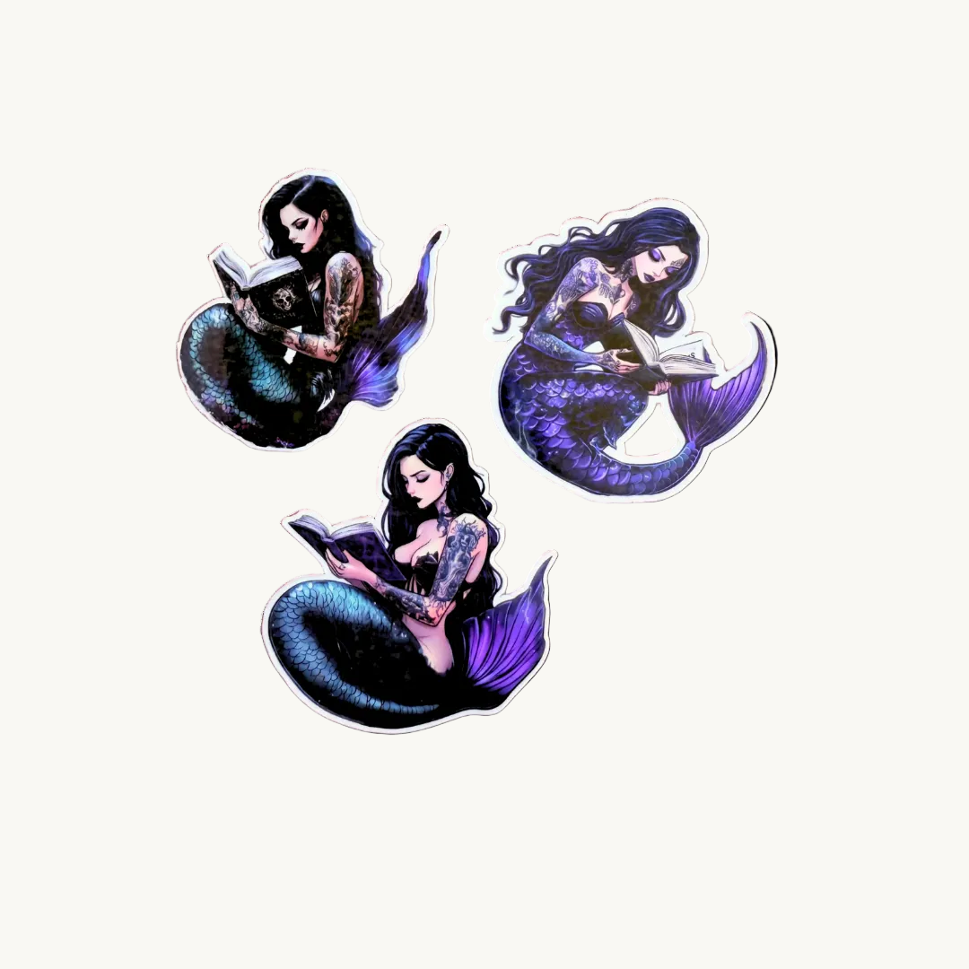 Dark Mermaid Book Sticker Set | Tattooed Siren Fantasy Vinyl Decals