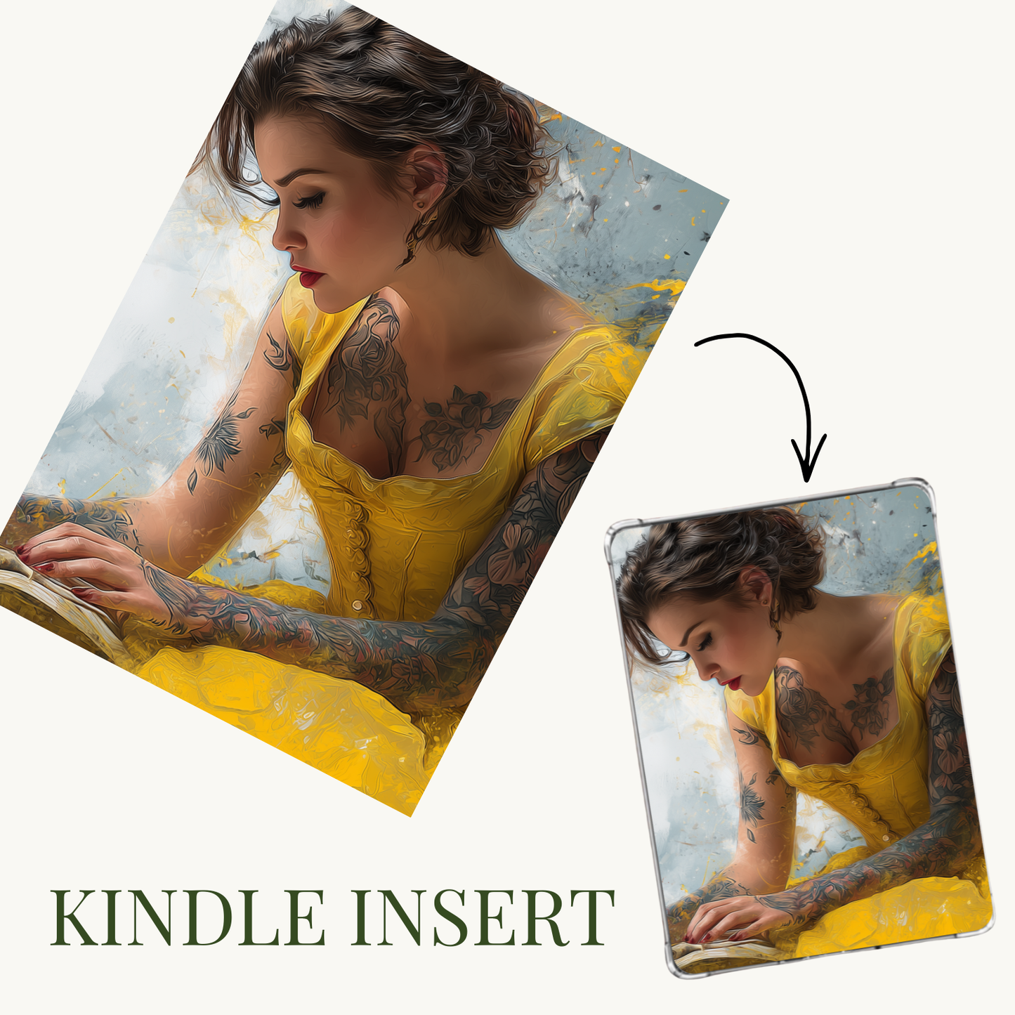 Tattooed Princess Kindle Insert | Aesthetic E-Reader Skin with Holographic Option