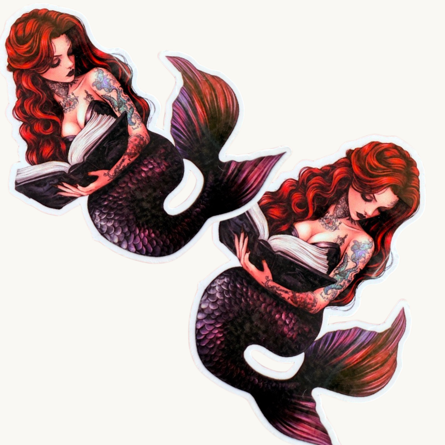 Dark Siren Tattooed Mermaid Sticker | Fantasy Book Lover Vinyl Decal