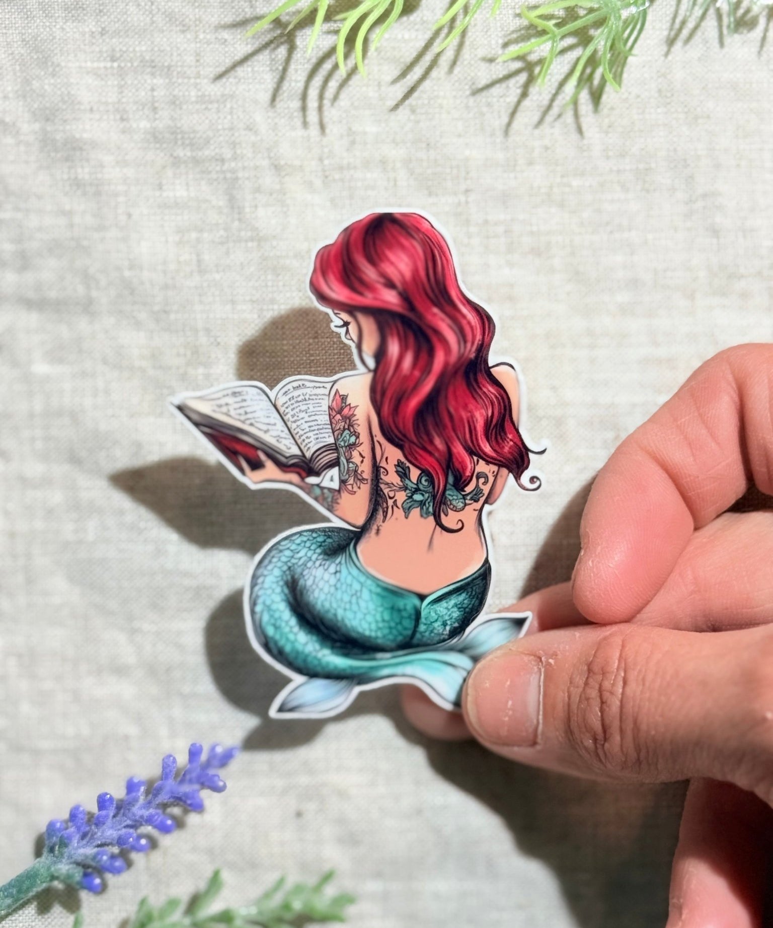 Tattooed Mermaid Reading Sticker | Bookish Vinyl Decal by The Sticker Era
