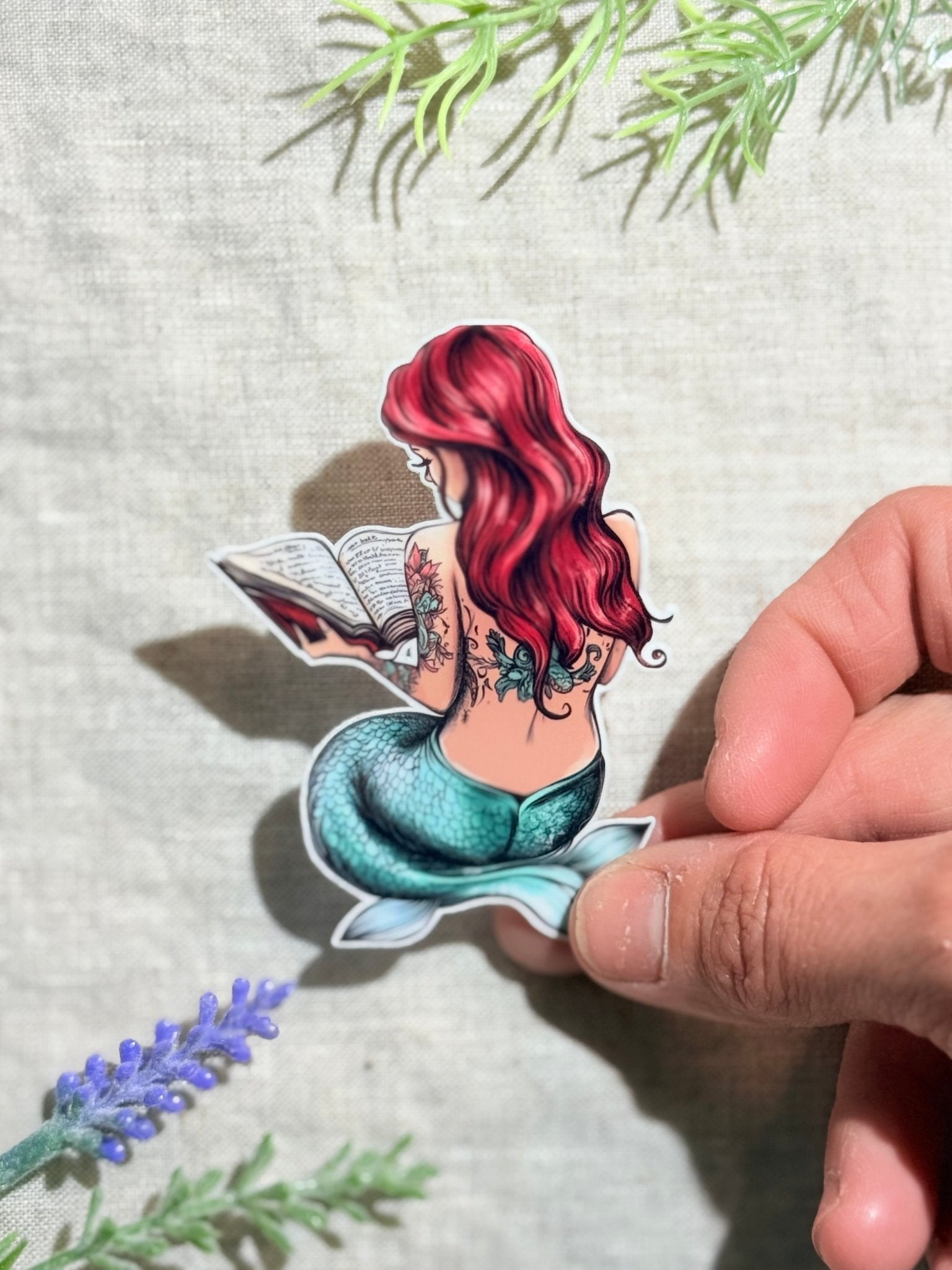 Tattooed Mermaid Reading Sticker | Bookish Vinyl Decal by The Sticker Era