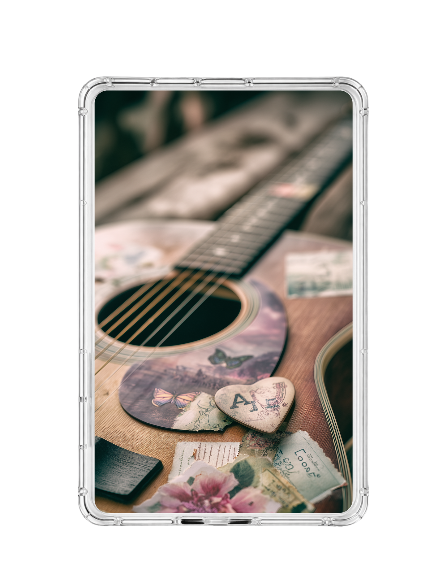Moody rustic guitar Kindle insert indie romantic clear case decor