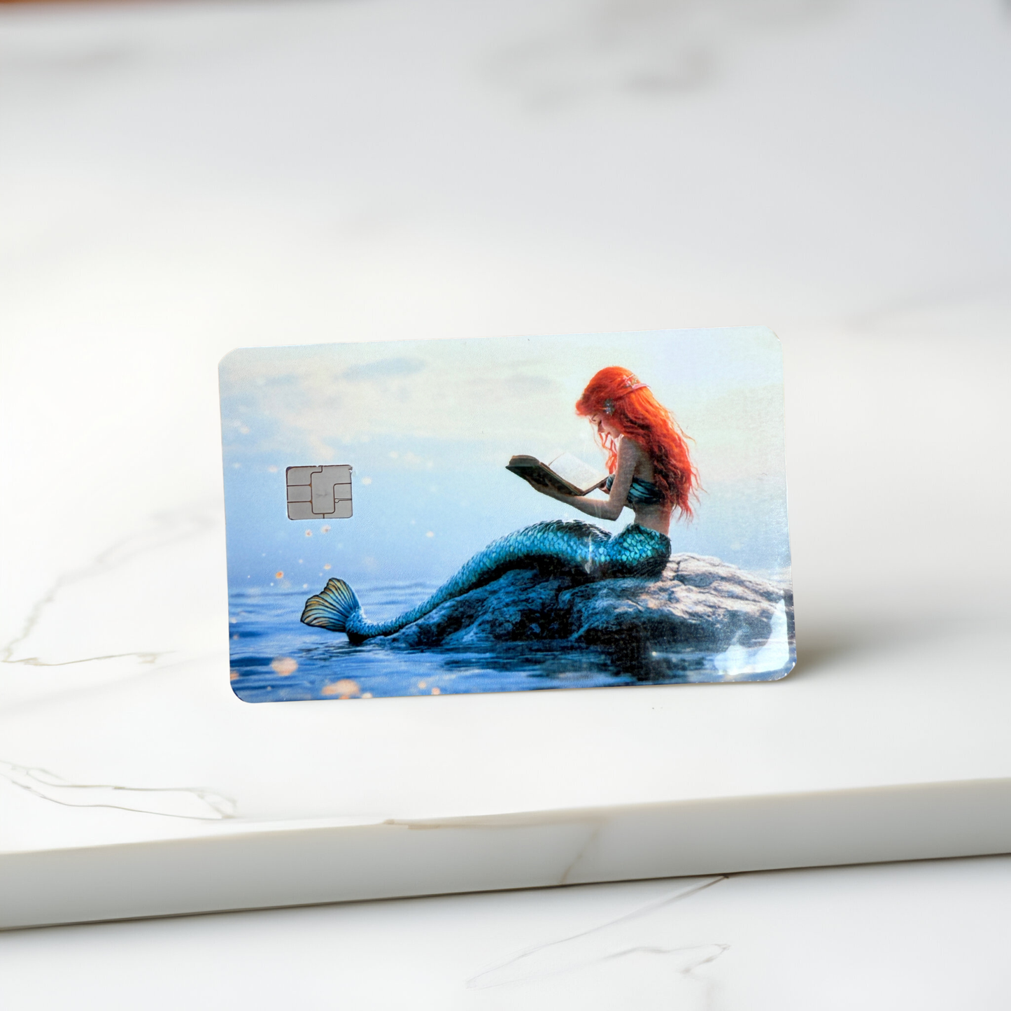 Reading Mermaid Card Skin | Fantasy Ocean Redhead & Octopus Debit Card Cover