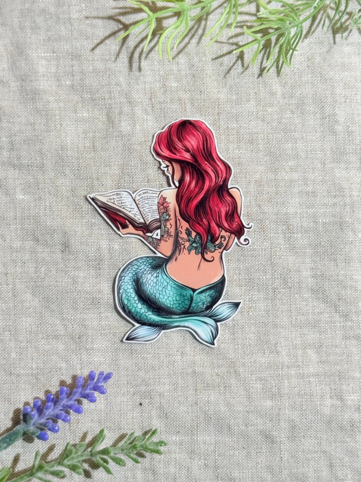 Tattooed Mermaid Reading Sticker | Bookish Vinyl Decal by The Sticker Era