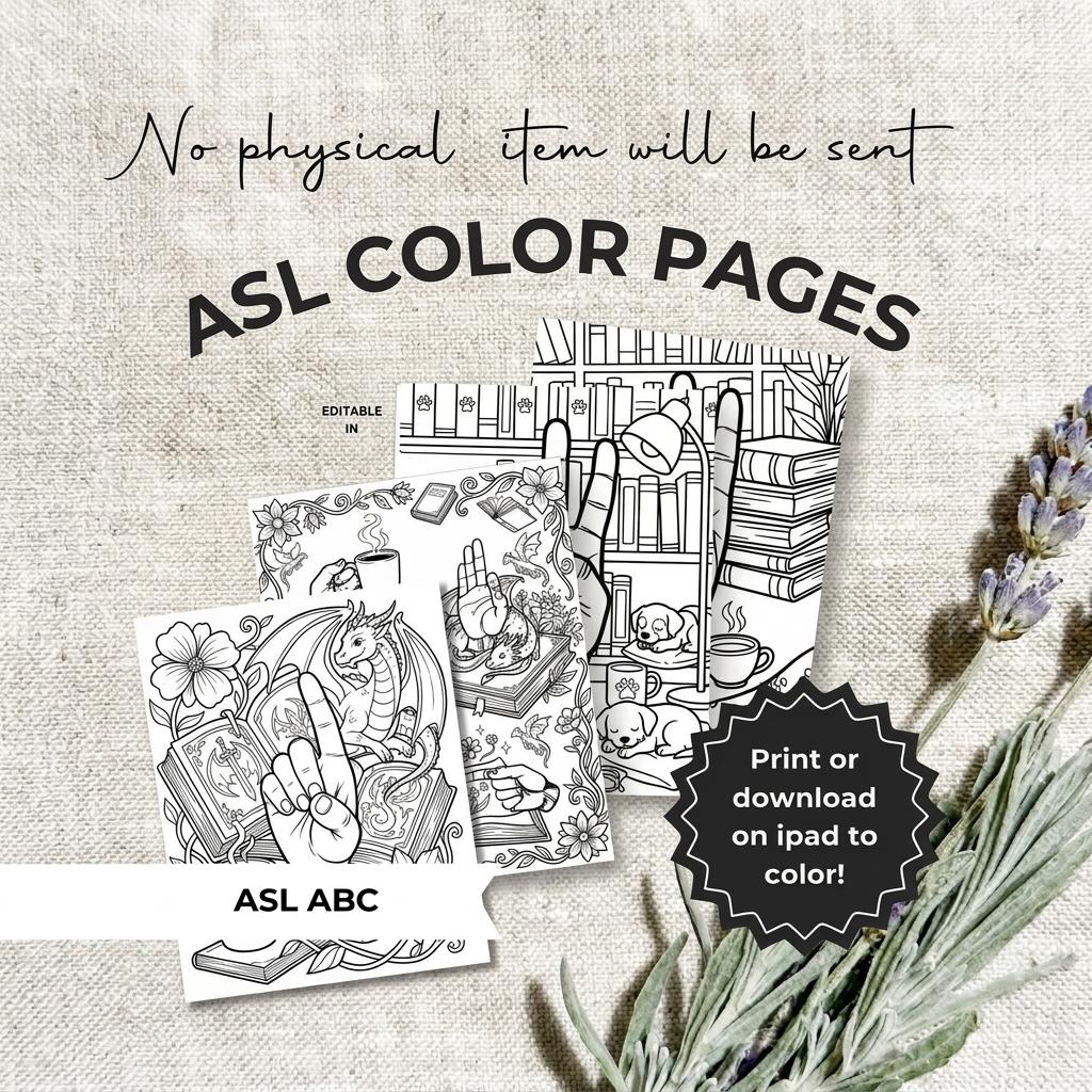Adult Coloring Book Printable, ASL Sign Language Art, 62 Pages PDF Bundle, Instant Download __etsy:8116249030