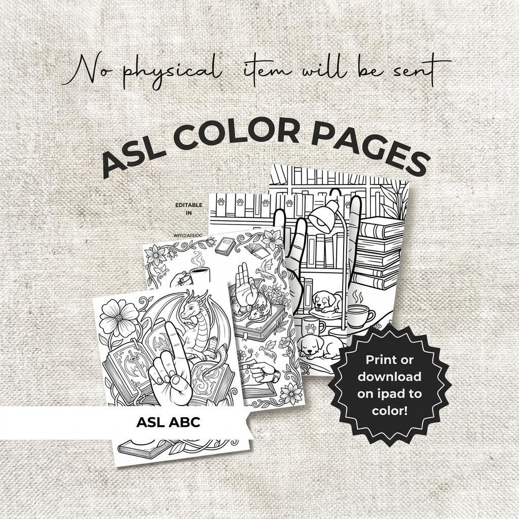 Adult Coloring Book Printable, ASL Sign Language Art, 62 Pages PDF Bundle, Instant Download __etsy:8164157137