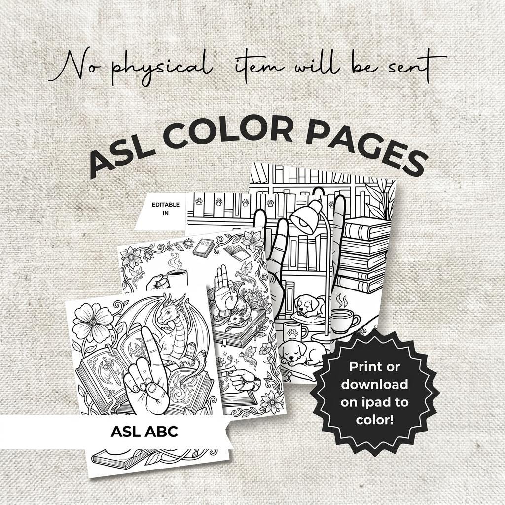 Adult Coloring Book Printable, ASL Sign Language Art, 62 Pages PDF Bundle, Instant Download __etsy:8164157183