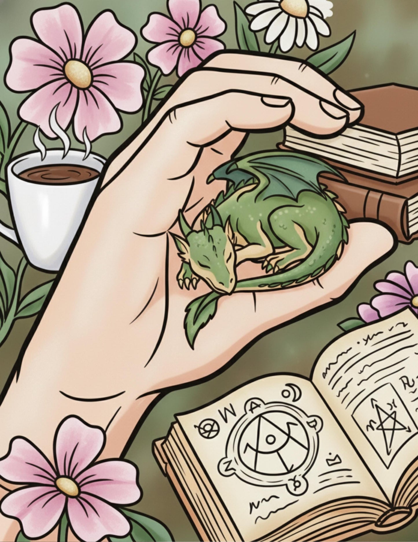 ASL digital coloring pages featuring American Sign Language hand signs with books, cozy scenes, and whimsical illustrations. __etsy:7738084479