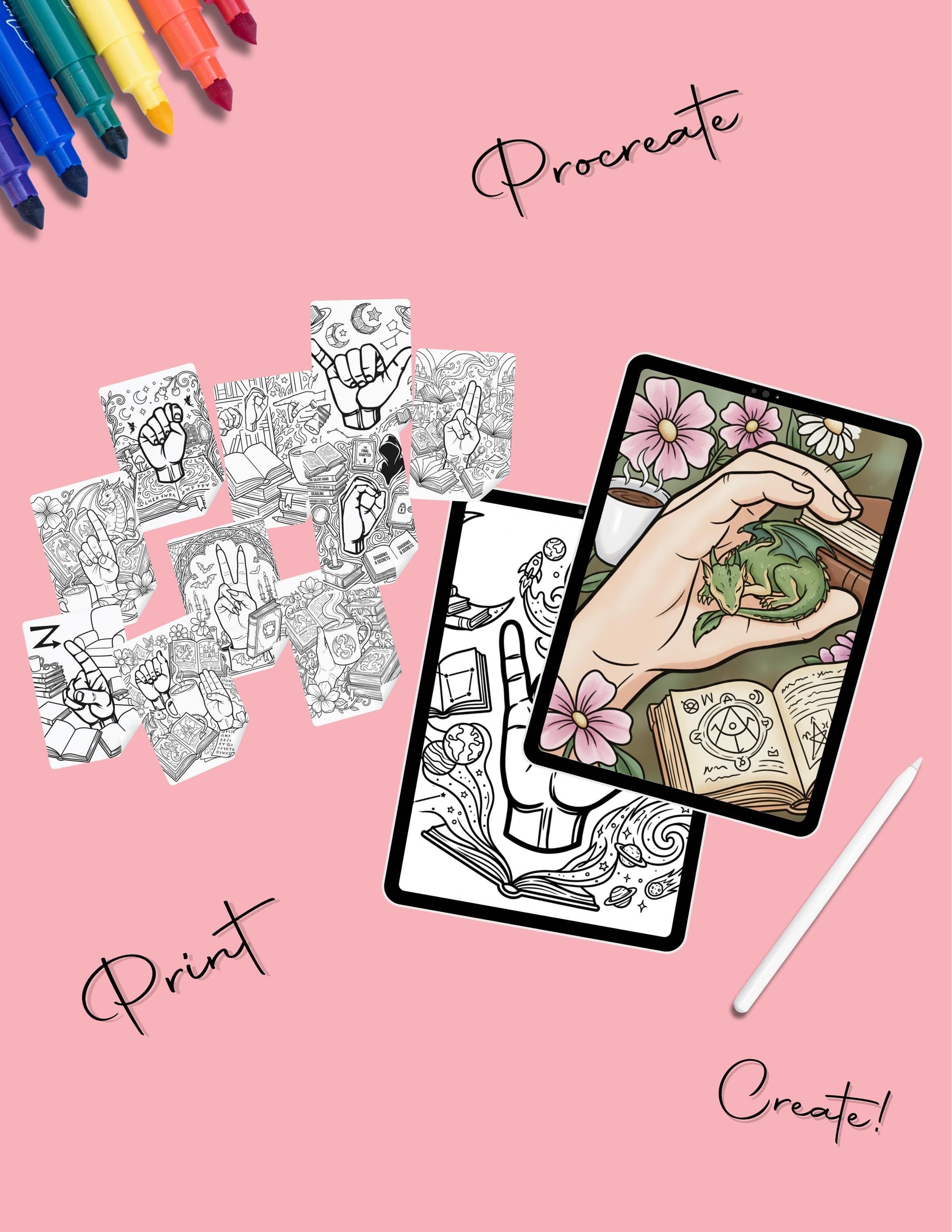Adult Coloring Book Printable, ASL Sign Language Art, 62 Pages PDF Bundle, Instant Download __etsy:7690140984