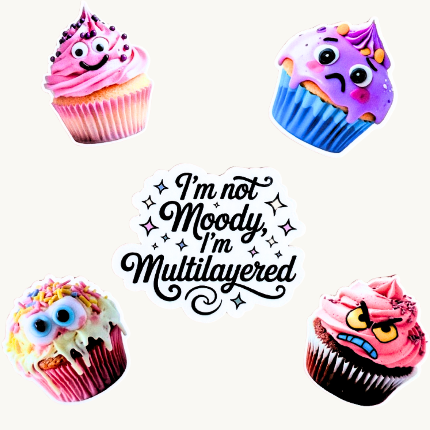 Funny Cupcake Sticker Pack | Emotionally Chaotic Dessert Vinyl Decals
