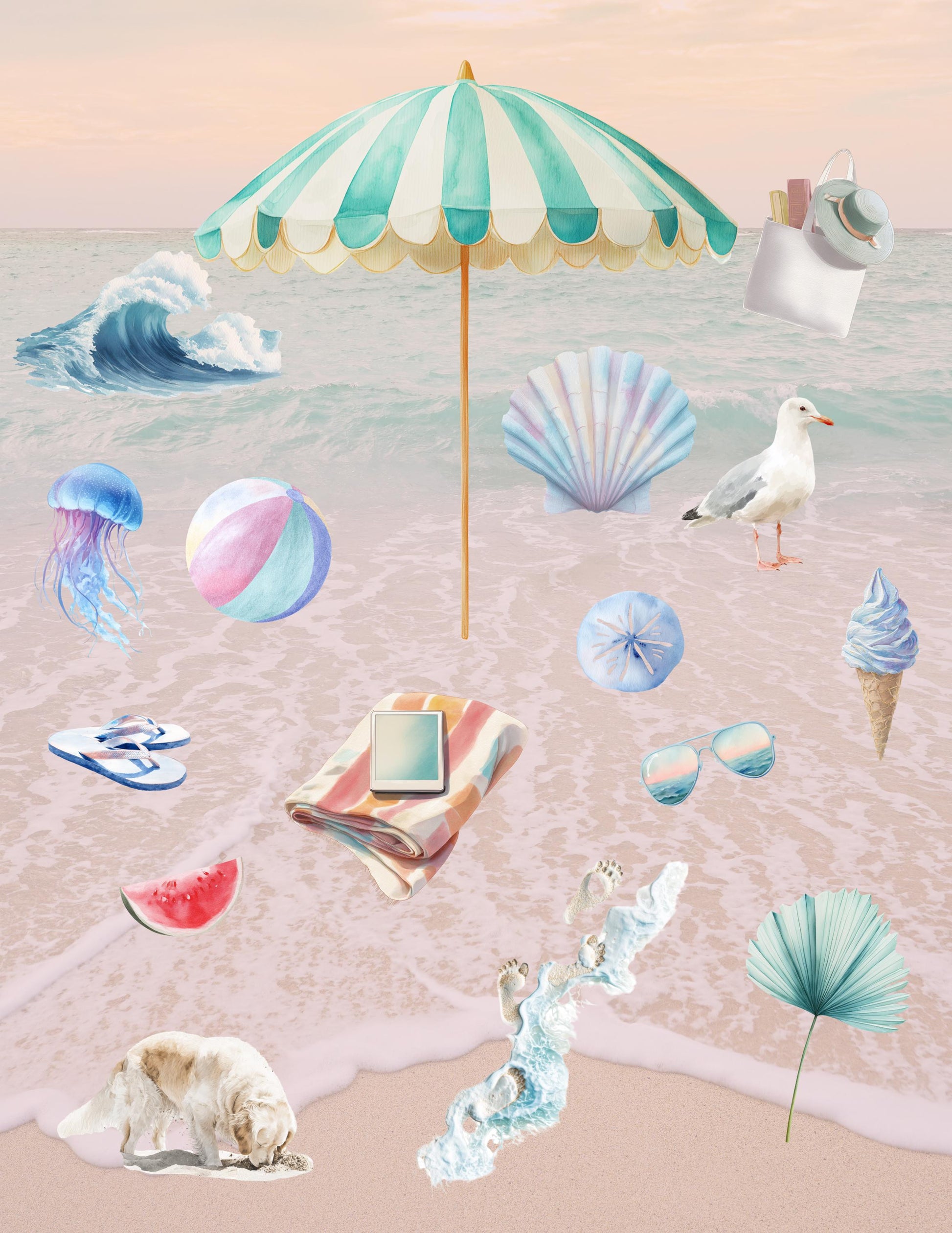 Beach Digital Stickers: Watercolor Ocean Life Planner, GoodNotes (PNG & PDF Bundle) __etsy:7026983767
