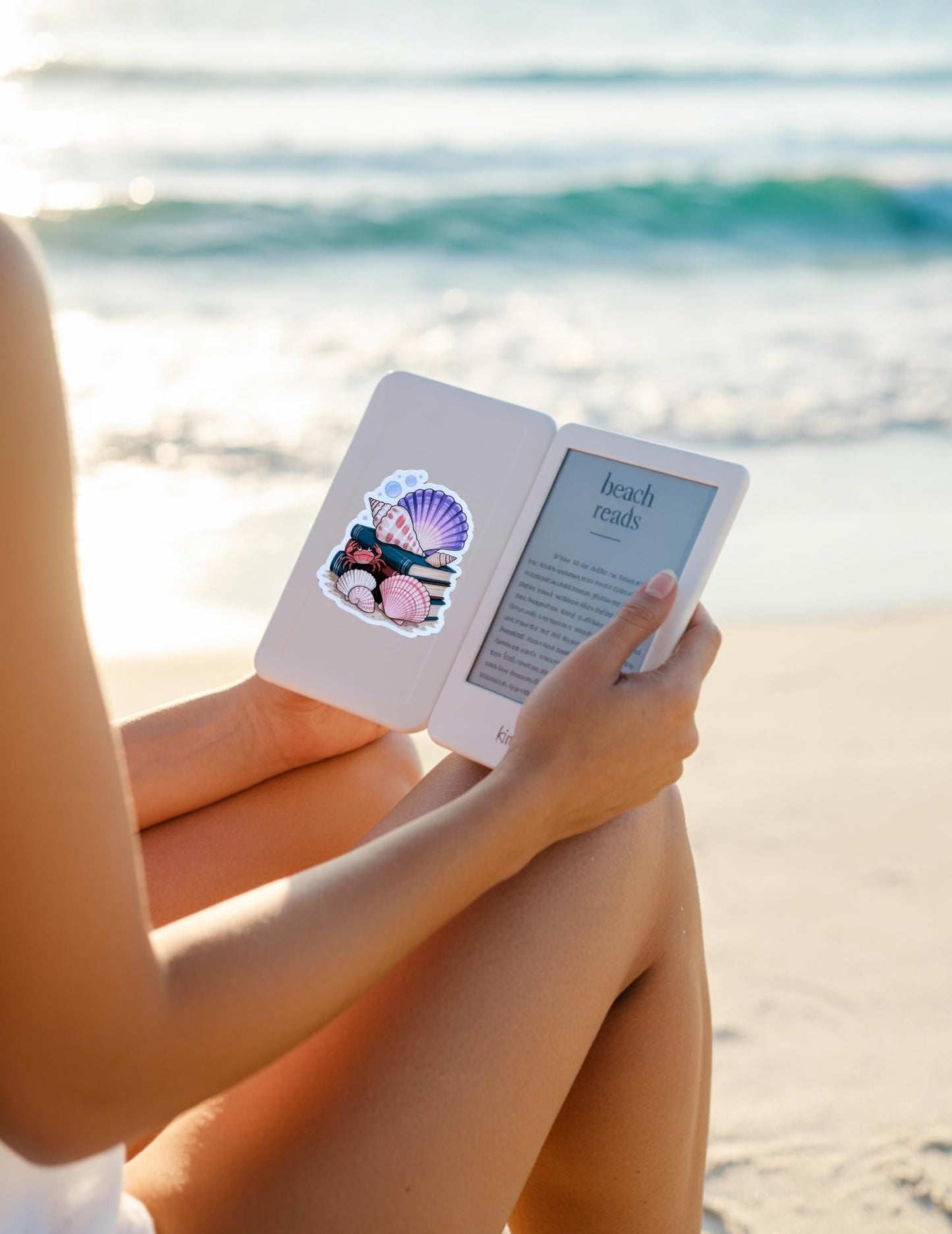 Beachcore Book Stack Sticker: Seashells & Crab - Waterproof Vinyl Decal __etsy:6840542026