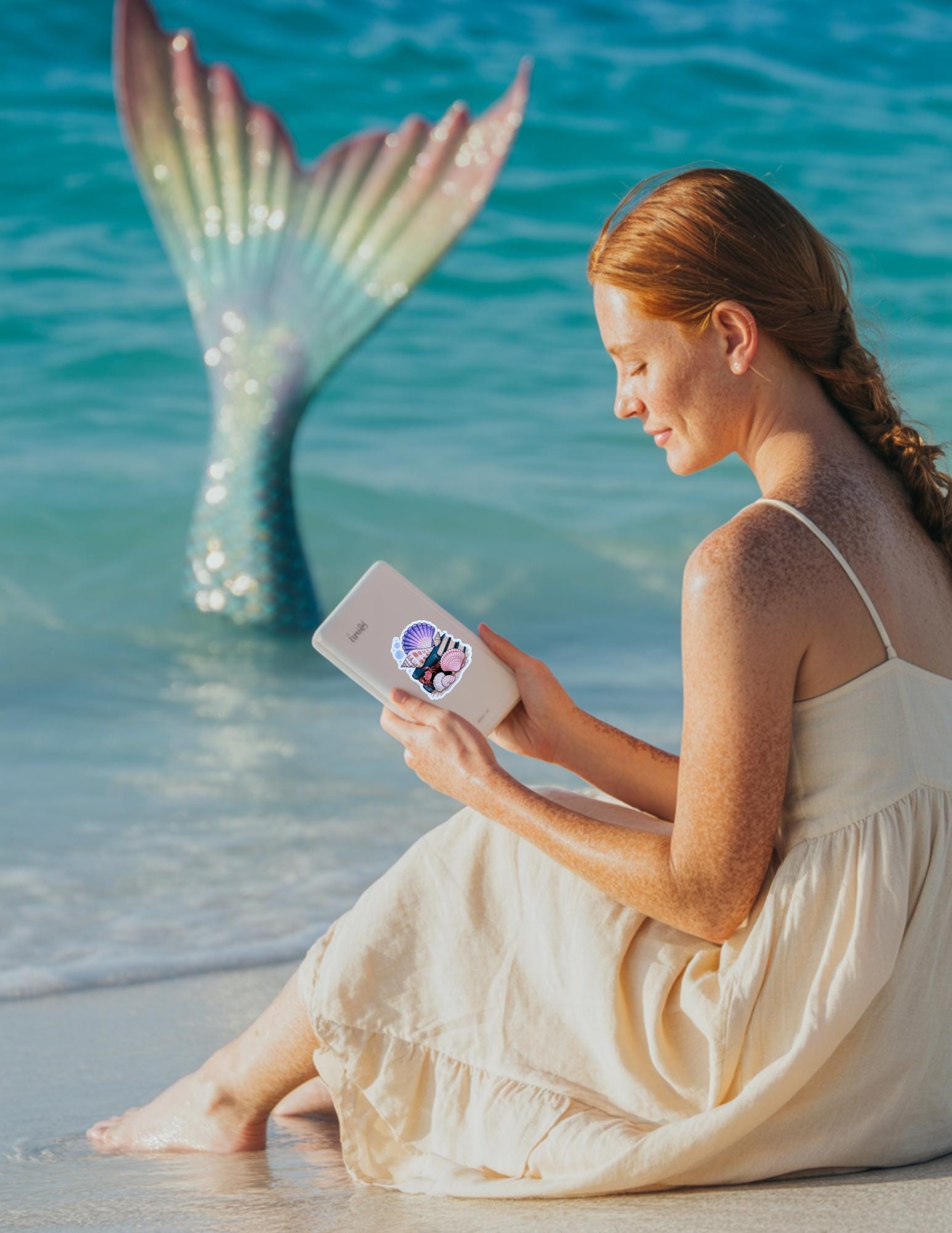 Beachcore Book Stack Sticker: Seashells & Crab - Waterproof Vinyl Decal __etsy:6840542050