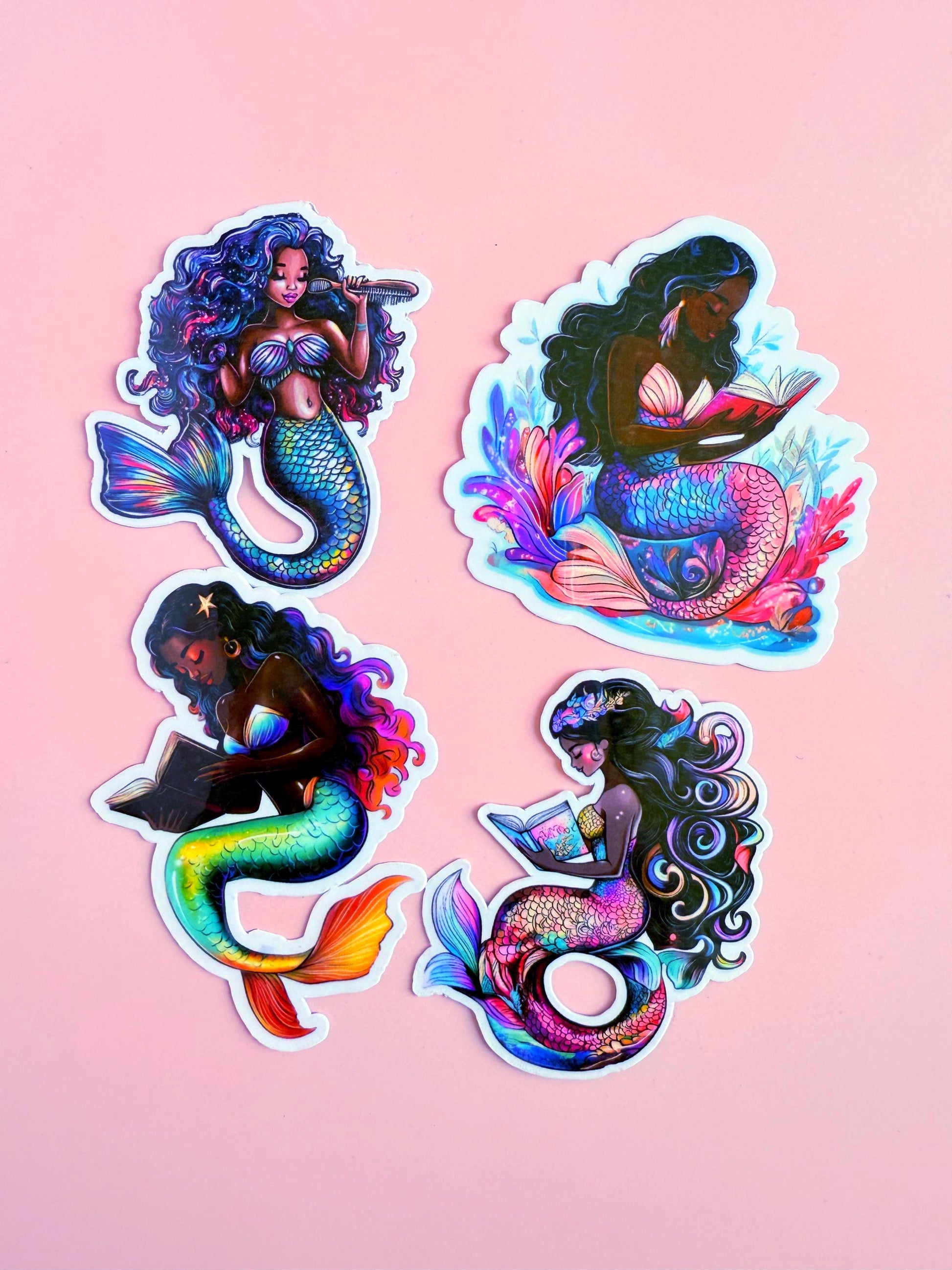 Black Mermaid Sticker Set of 4, Waterproof Bookish Vinyl Decals __etsy:7138563339