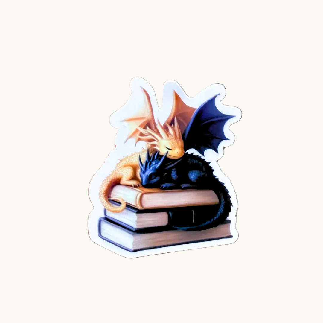 Black and gold sleeping dragons fantasy vinyl sticker - bookish dragon decal for kindle and laptops`