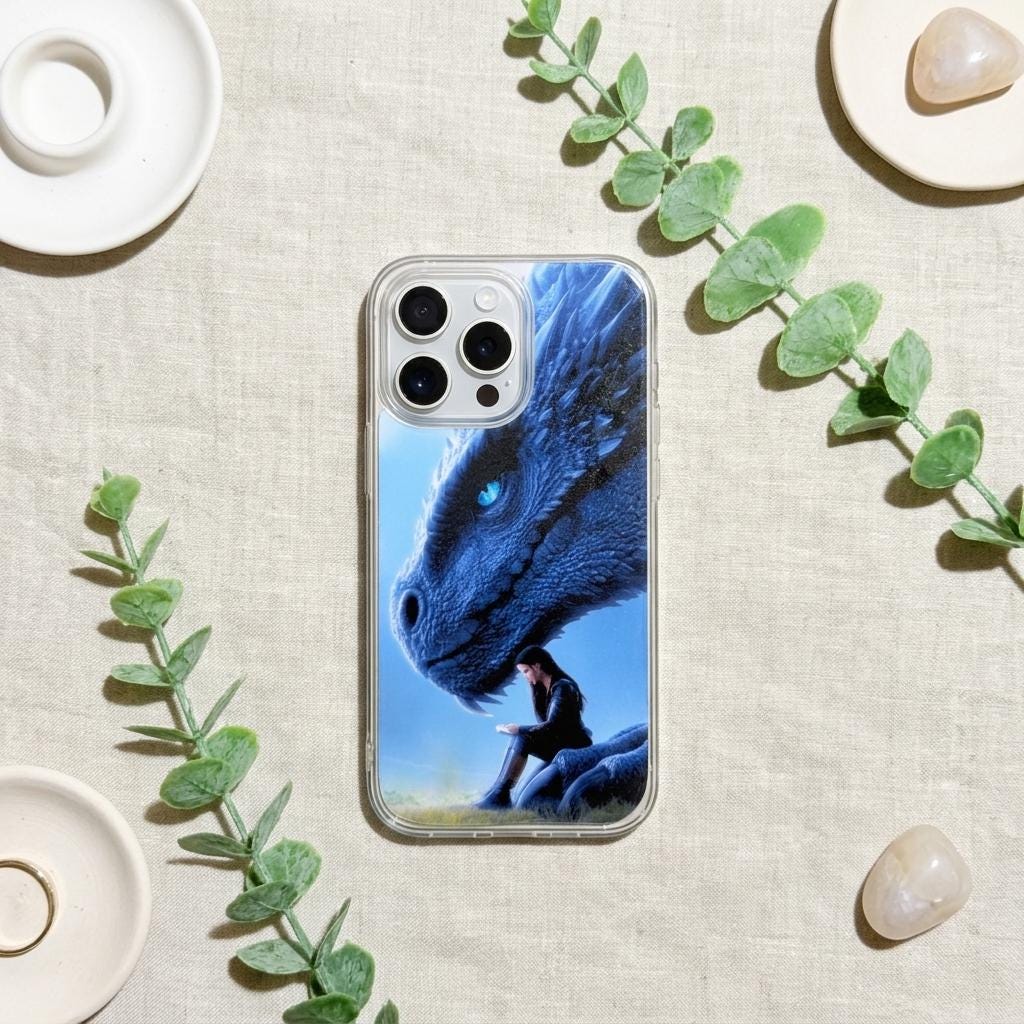 Blue Dragon Phone Case Insert, Romantasy Reader Clear Case Art for iPhone __etsy:8164093713