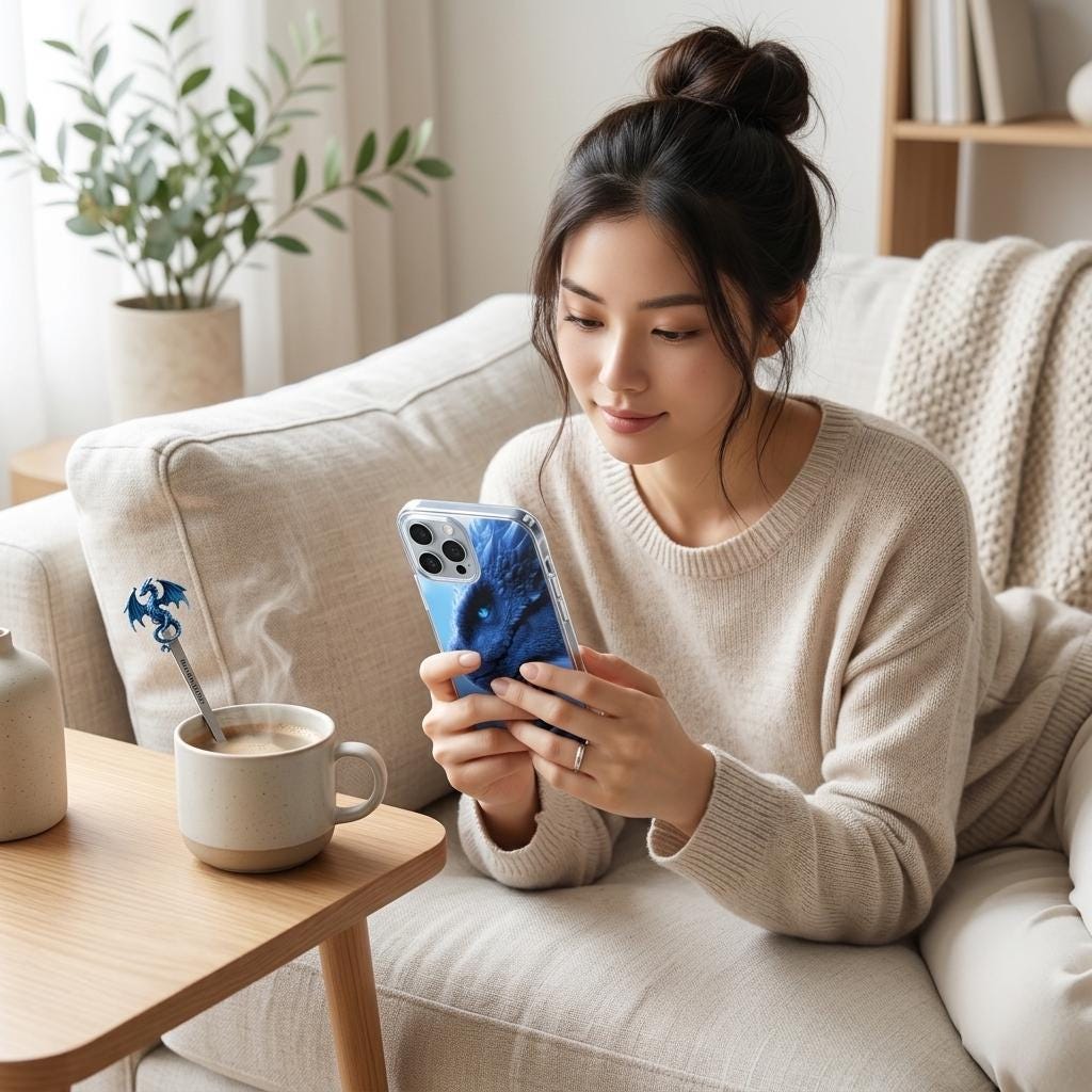Blue Dragon Phone Case Insert, Romantasy Reader Clear Case Art for iPhone __etsy:8164100233