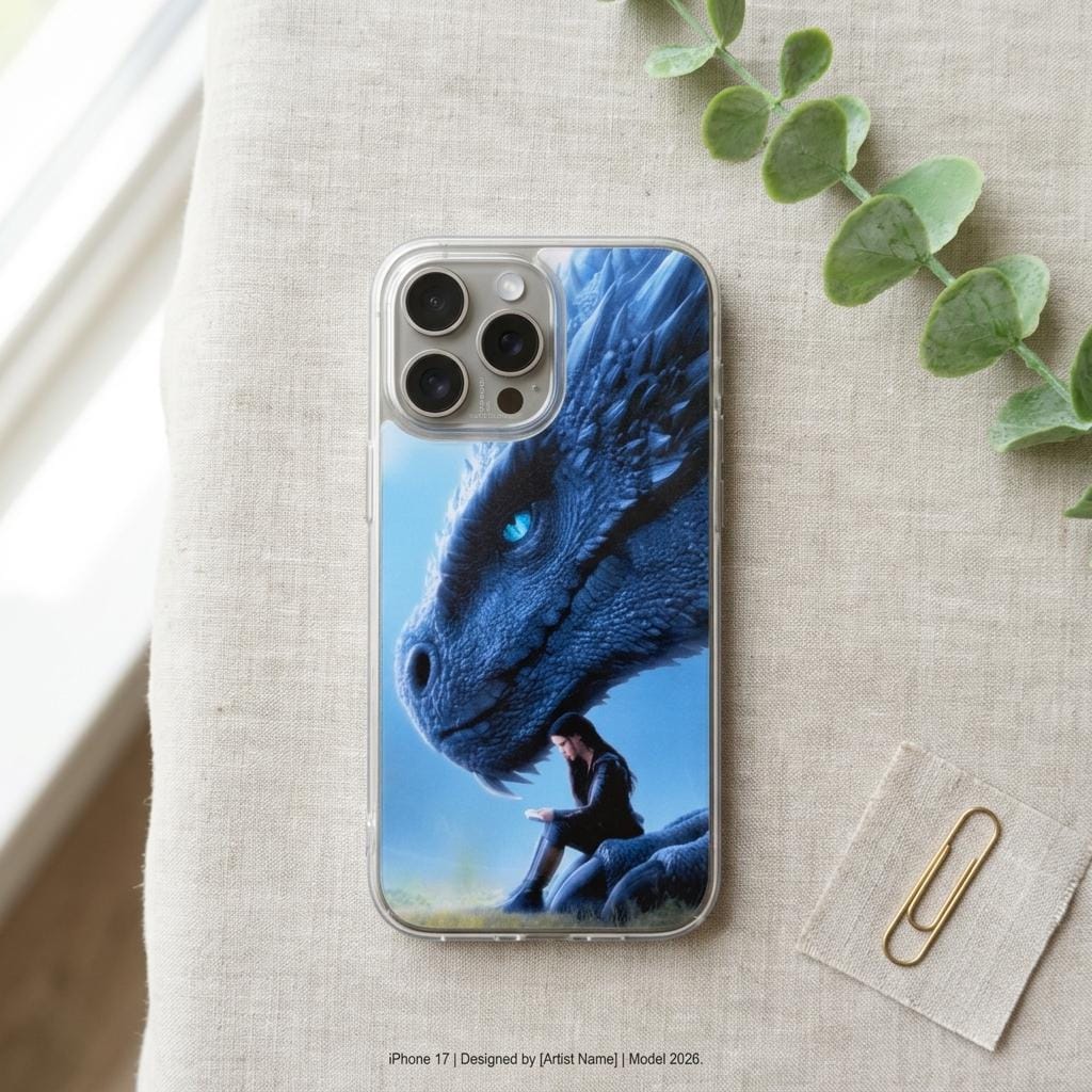 Blue Dragon Phone Case Insert, Romantasy Reader Clear Case Art for iPhone __etsy:8116186788